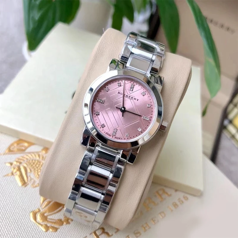 【安靖专属】Burberry博柏利银色镶钻石英女士腕表26表盘BU9223