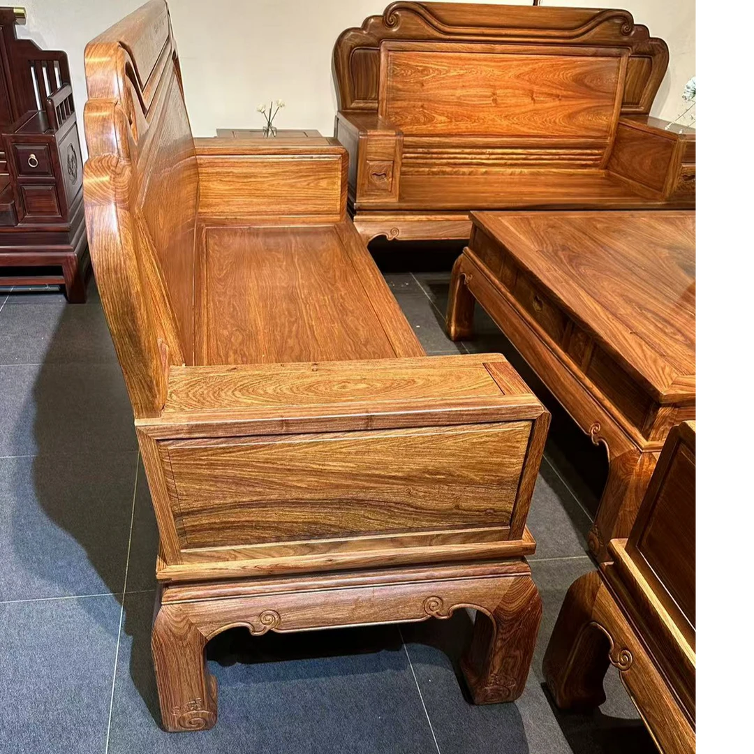 新中式刺猬紫T原木烫蜡复古客厅古典办公雕花