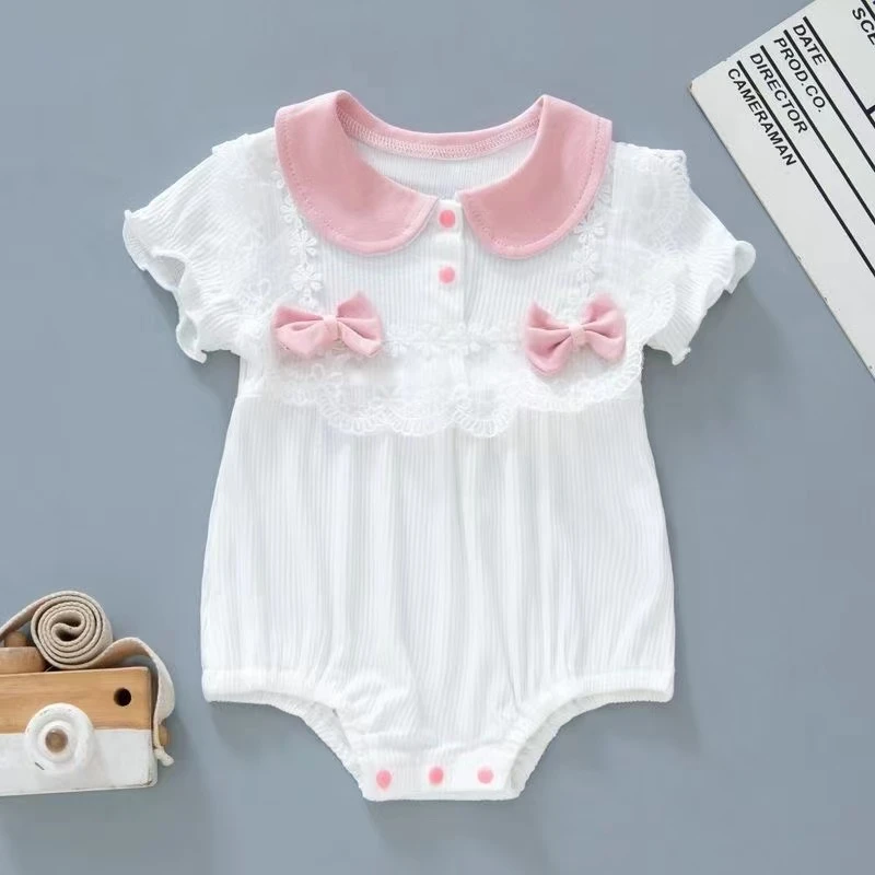 女宝宝连体新生儿夏装短袖爬服洋气小公主包屁衣薄款夏装夏款