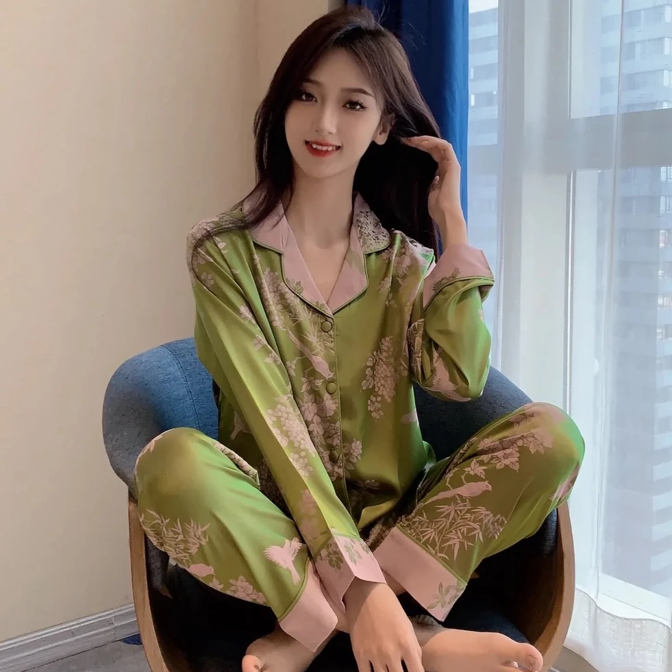 2024年新款春秋新款长袖高提花高级感睡衣女可外穿家居服套装