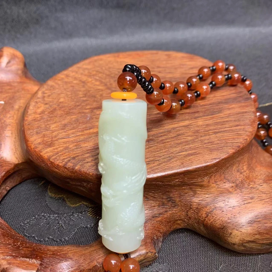 和田玉龙柱吊坠、简约大气百搭男女同款611059#顺丰包邮