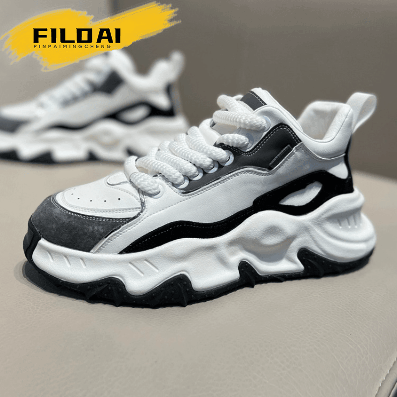 fildai 欧洲站男鞋秋冬季加绒休闲运动棉鞋男士高帮厚底增高老爹鞋