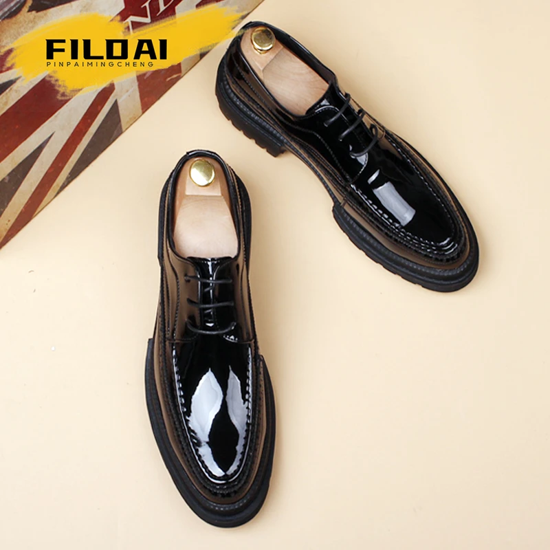 FILDAI商务正装皮鞋男士秋季款厚底增高休闲男鞋英伦风结婚新郎鞋