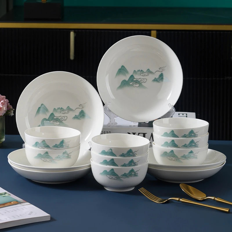 【工厂直发】大好河山碗盘套组新骨瓷耐高温家用中式贰