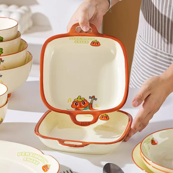 【老板来了】小柿蛇8.5英寸方盘家用中式陶瓷高颜值餐具盘