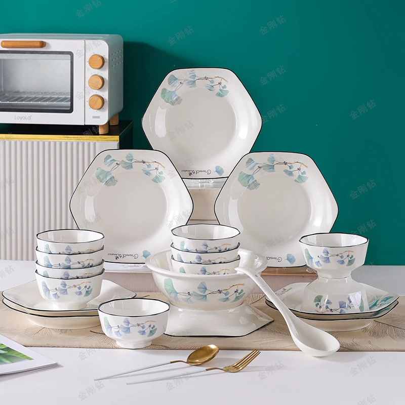 金刚钻【飞姐推荐】美好时光六角拼盘20件套釉下彩陶瓷家用叁