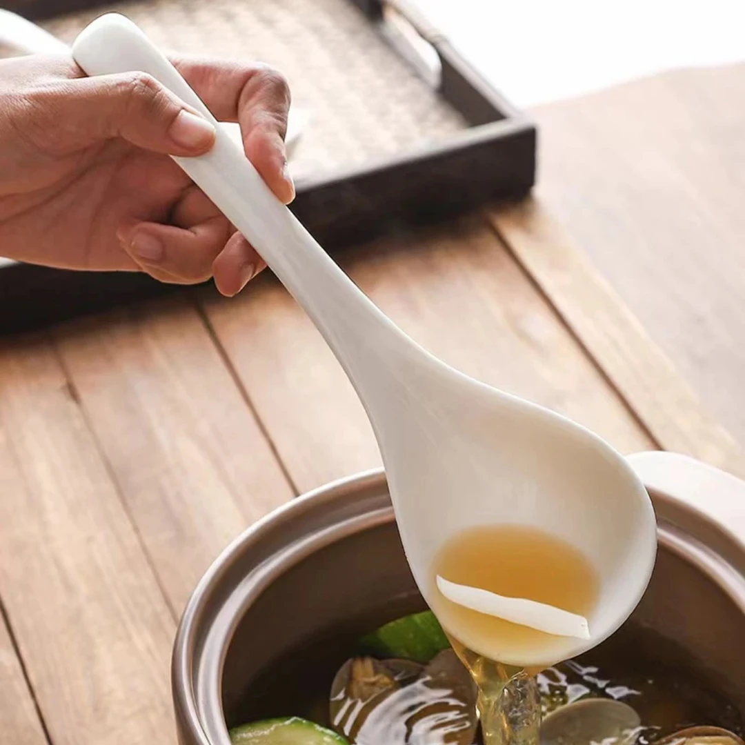 金刚钻家用纯白盛汤大勺1只陶瓷勺大号加长喝汤稀饭勺A级团