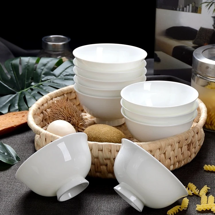 【工厂直发】纯白新骨瓷4.6英寸高脚碗米饭碗10只家用叁