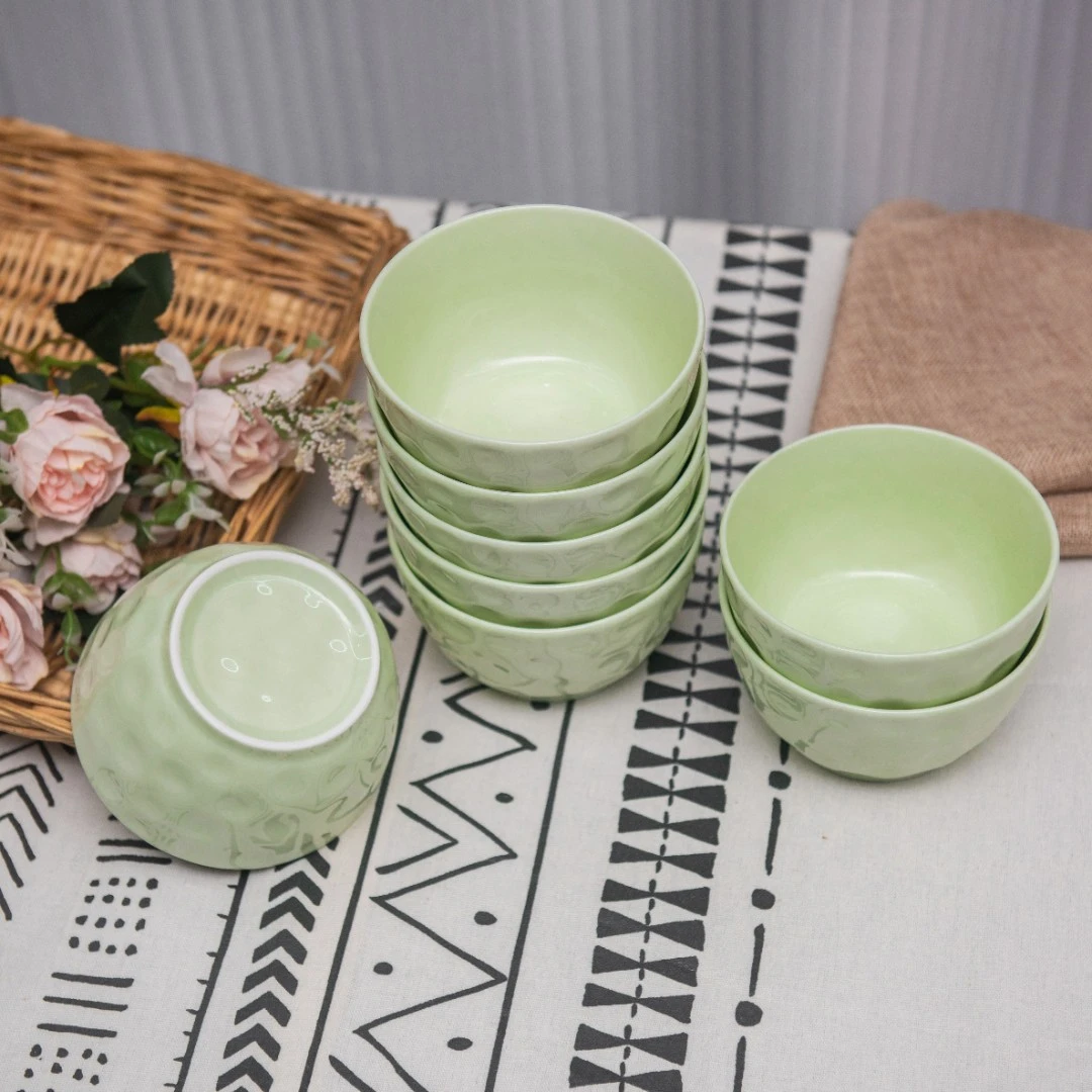 【工厂直发】奶油风豆绿色4.7英寸碗8只米饭碗吃饭碗酸奶碗肆