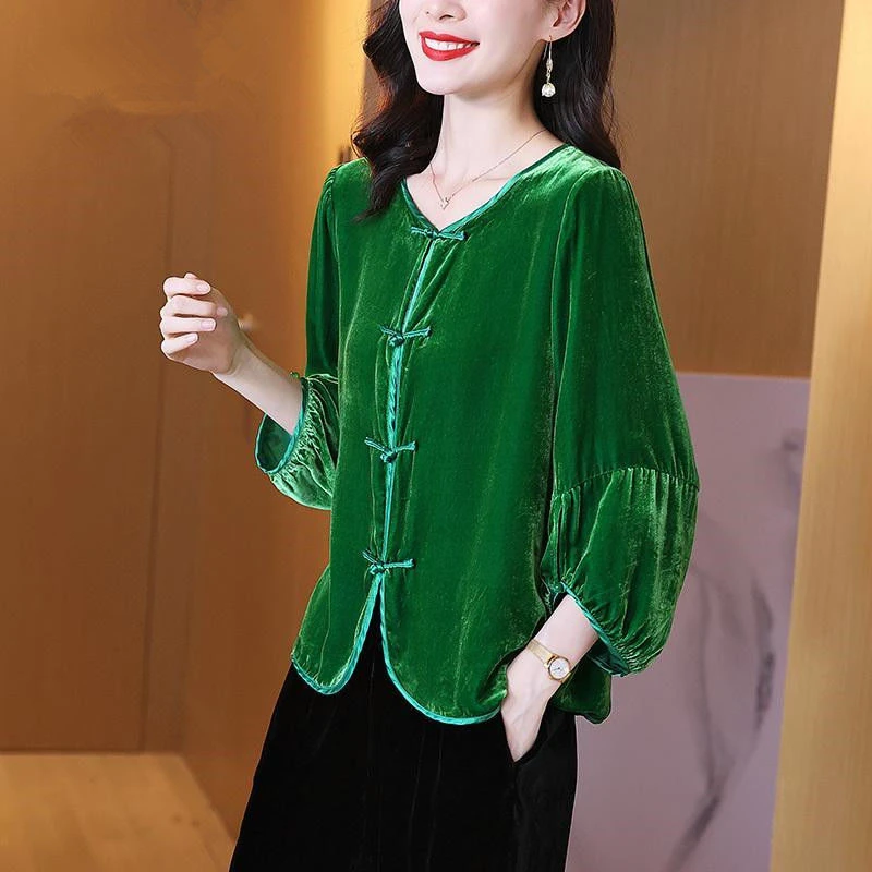 早春新款中式盘扣上衣女复古圆领笼袖时尚小衫开衫女