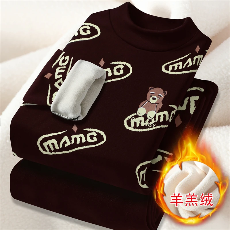 男士保暖内衣套装加绒加厚羊羔绒保暖衣抗寒巨厚秋衣棉毛衫打底衫