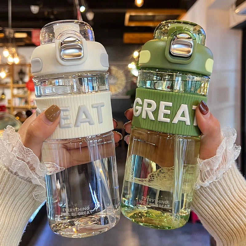 简约运动水杯便携吸管杯子男女健身夏季耐高温防摔学生塑料杯子