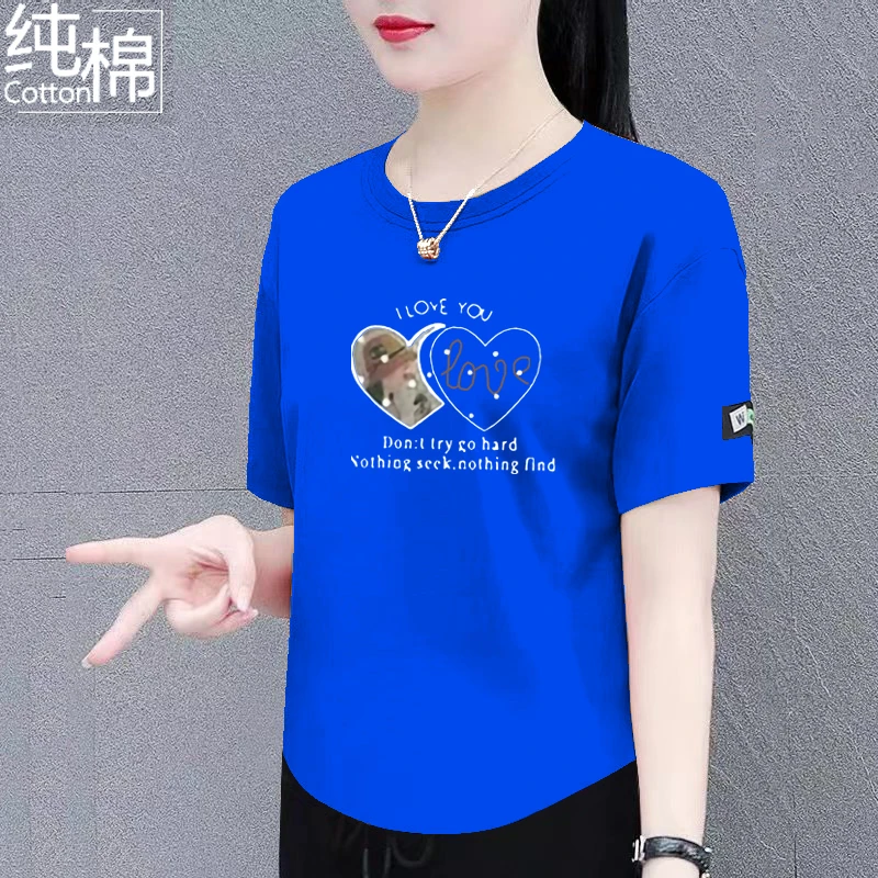 纯棉正肩短袖t恤女夏季新款中年人大码宽松显瘦小众弧形下摆上衣