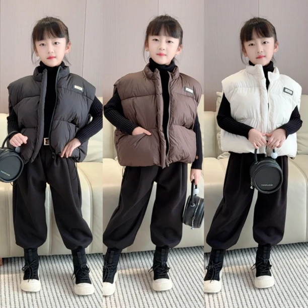 女童马甲2024新款秋冬装保暖外套洋气坎肩休闲束脚裤打底毛衣