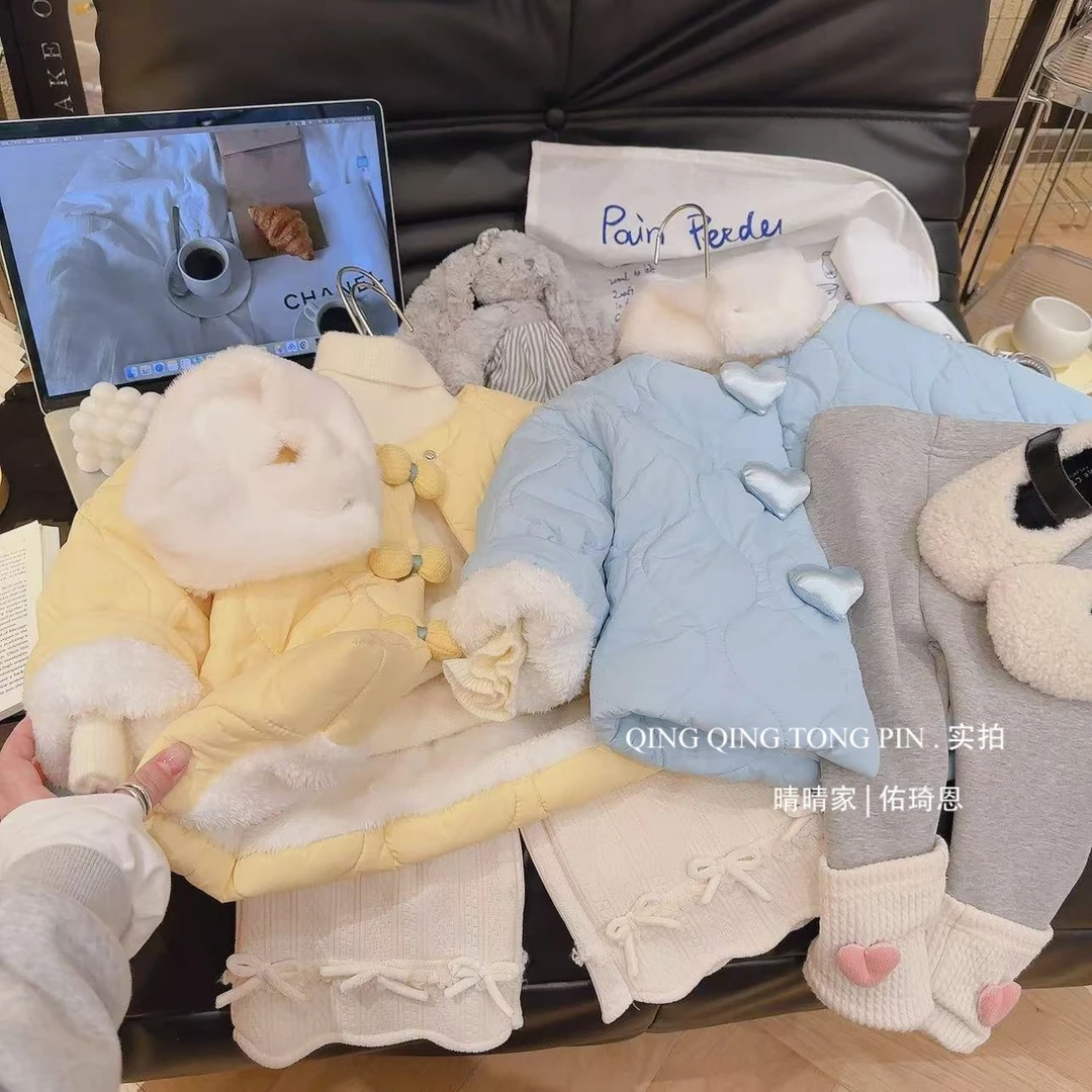 【宠粉】女童韩系甜美圆领蝴蝶结爱心加绒外套2024秋冬新款SY185锌