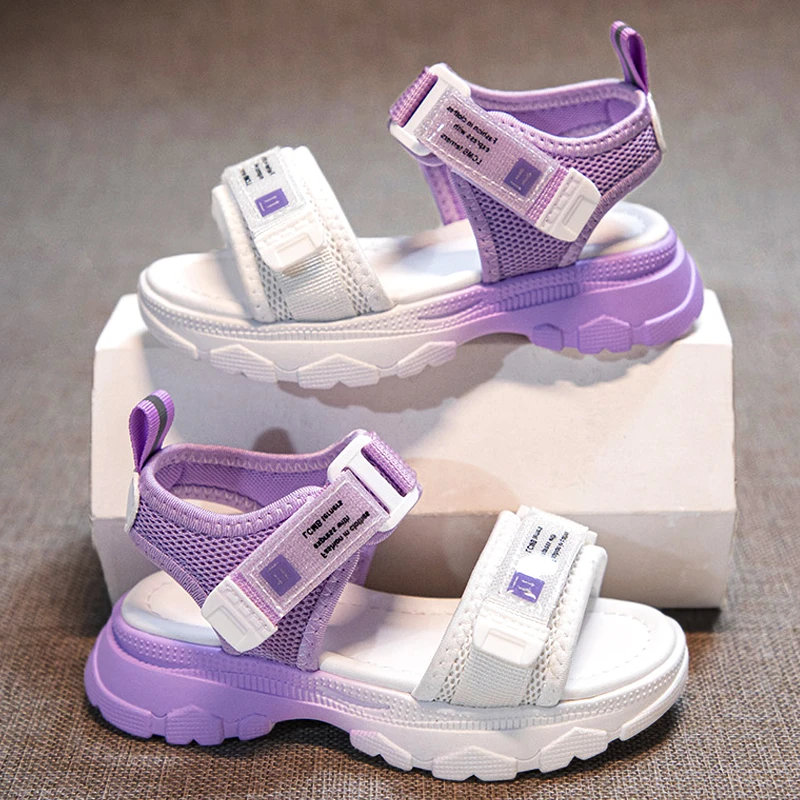 女童凉鞋夏款2025新款儿童魔术贴运动凉拖大童女孩网面老爹沙滩鞋