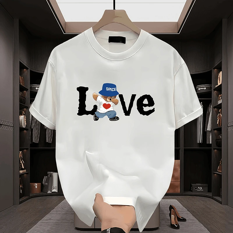 2025夏季新款纯棉短袖T恤小众印花男女款国潮宽松圆领半袖上衣ins