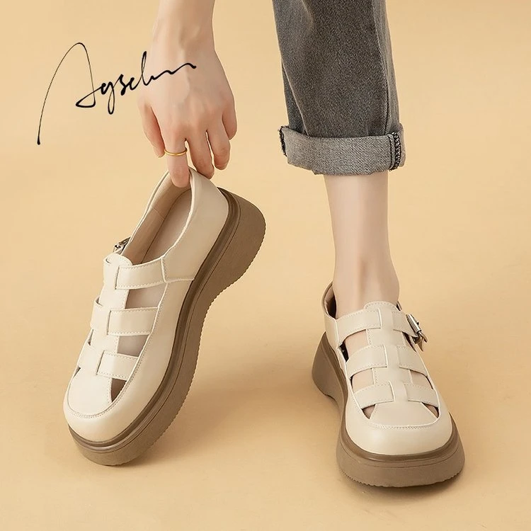 罗马凉鞋女士夏季2024新款厚底爆款包头单鞋配裙子乐福小皮鞋外穿