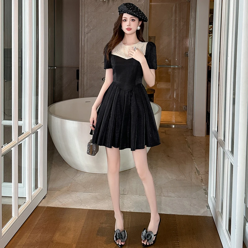 新款夏季短款时尚轻奢珍珠高档法式连衣裙80188