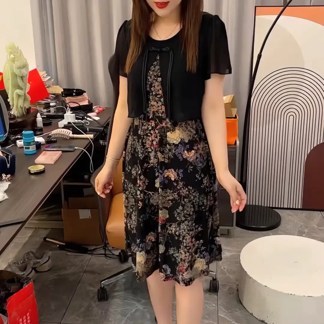 2024女装连衣裙显瘦气质时尚碎花夏季收腰拼接洋气假两件MY000019