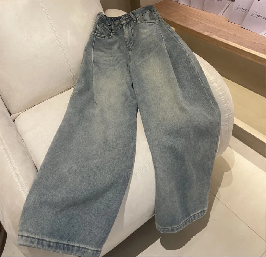 【左小七】蝴蝶折加绒收跨牛仔裤（裤长107）