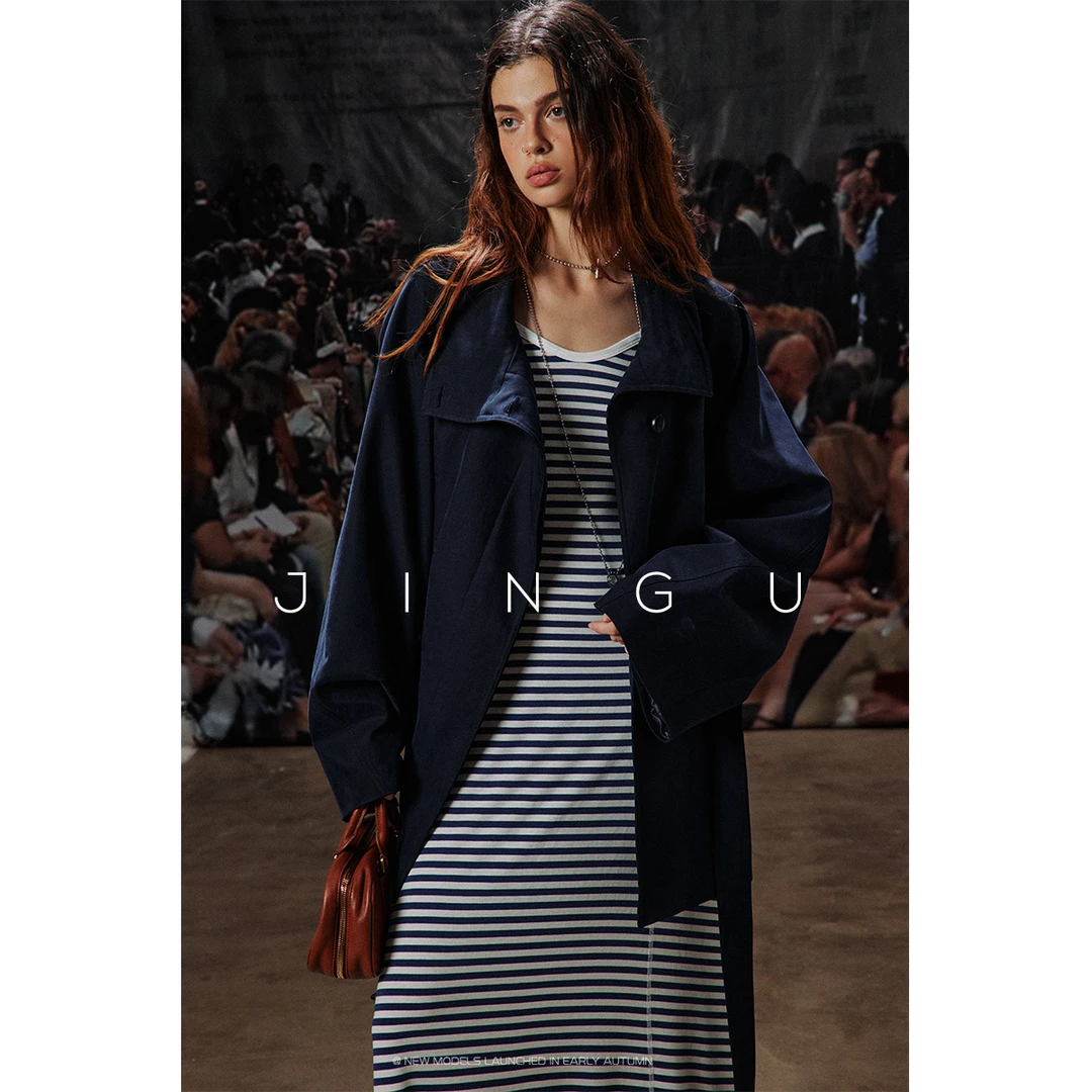 晶咕黑标贵族老钱风可立领气质纸片人立体感中长风衣JG11240179