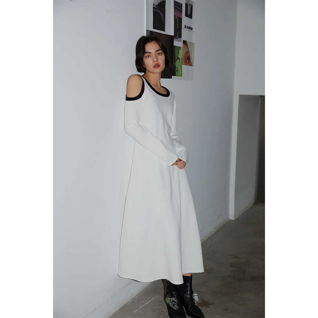 JGGU晶咕黑标白色长袖连衣裙新款小众设计感气质裙JGTM202302025