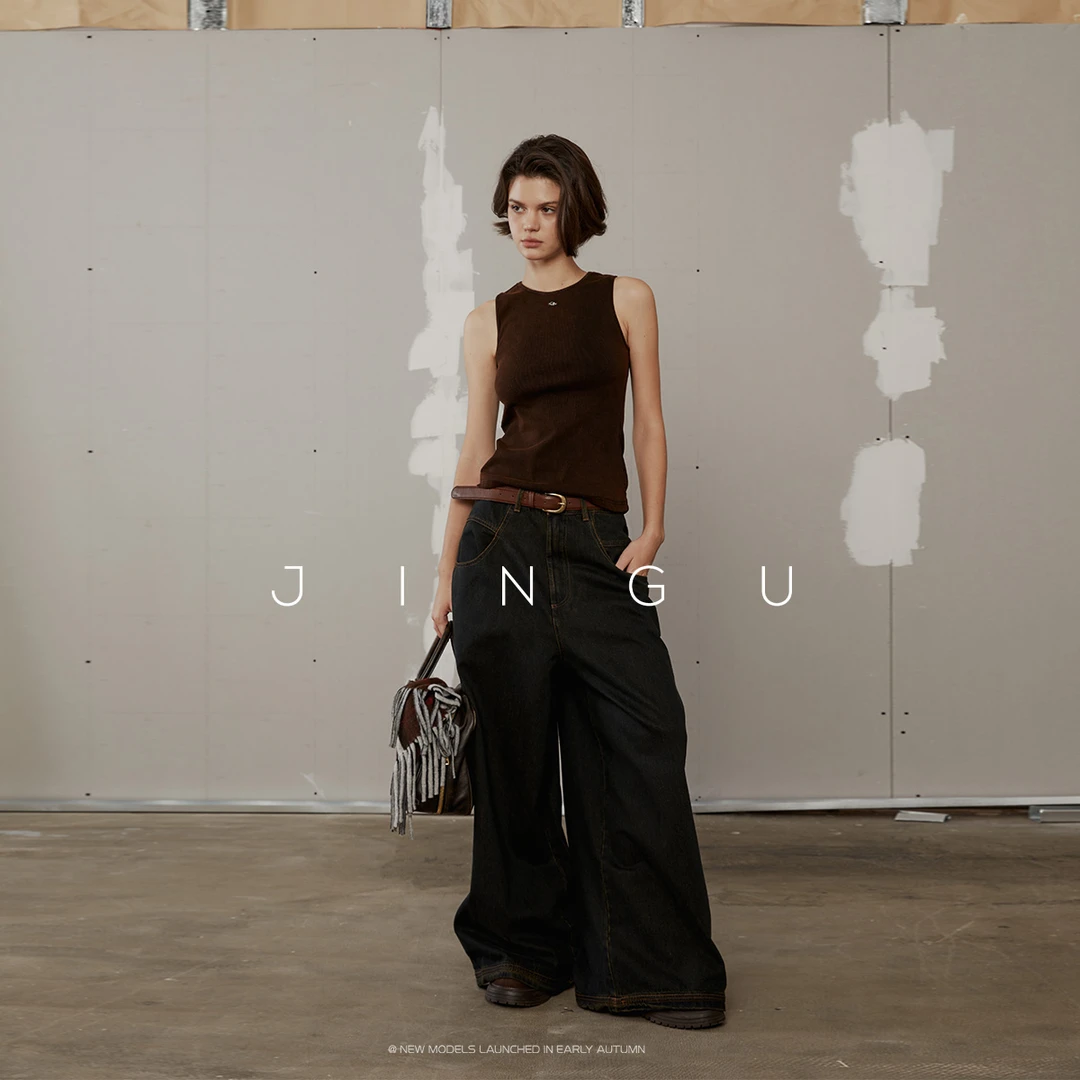 晶咕黑标水洗弹力针织背心宽松运动短款背心打底JG11230324