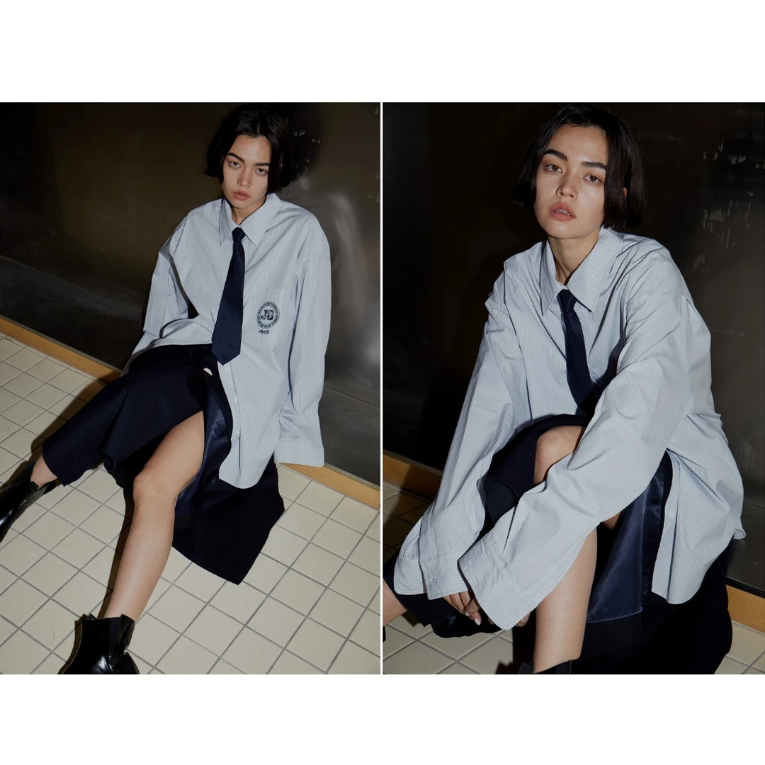 晶咕学院日常jk长短美式条纹衬衫春季JGTM202302003