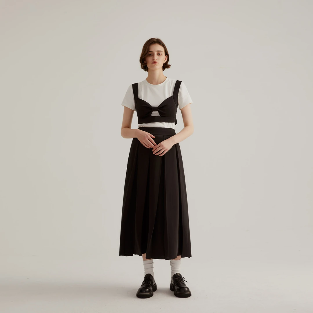 晶咕黑标蝴蝶结背心半身裙套装系列气质复古收腰JGTM202303050