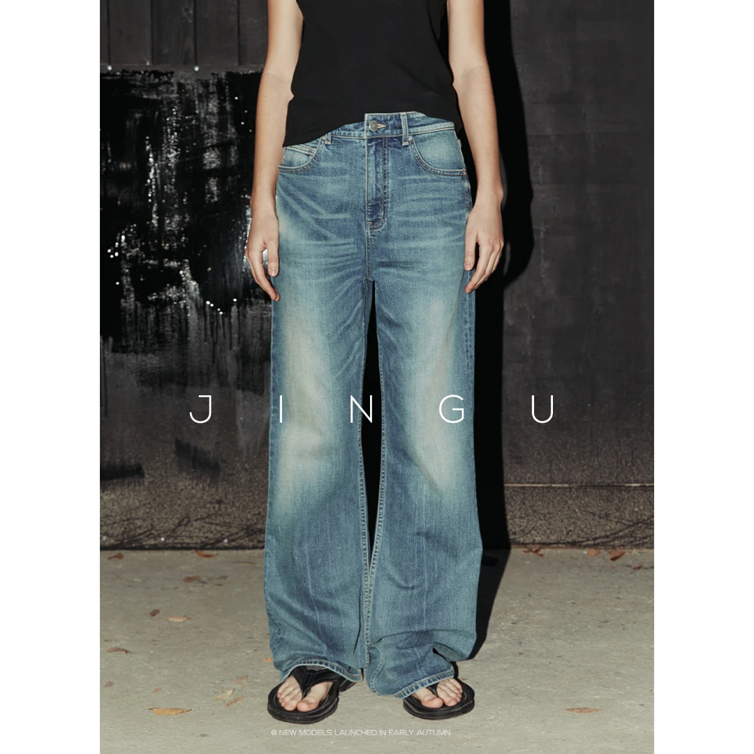 晶咕黑标康龙微喇显瘦牛仔裤复古高腰宽松JG12230161