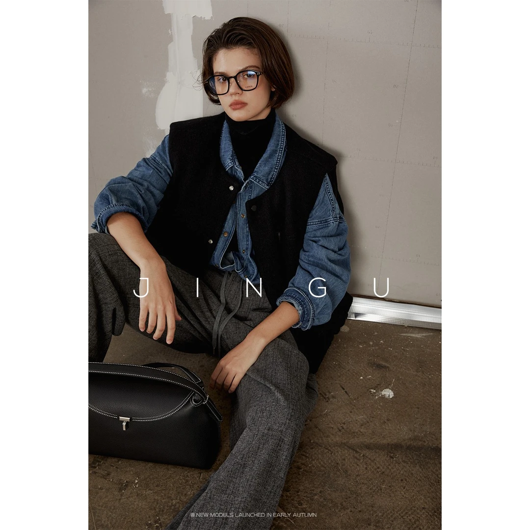 晶咕黑标全尺码短款羊毛呢料羽绒马甲外套JG11230345