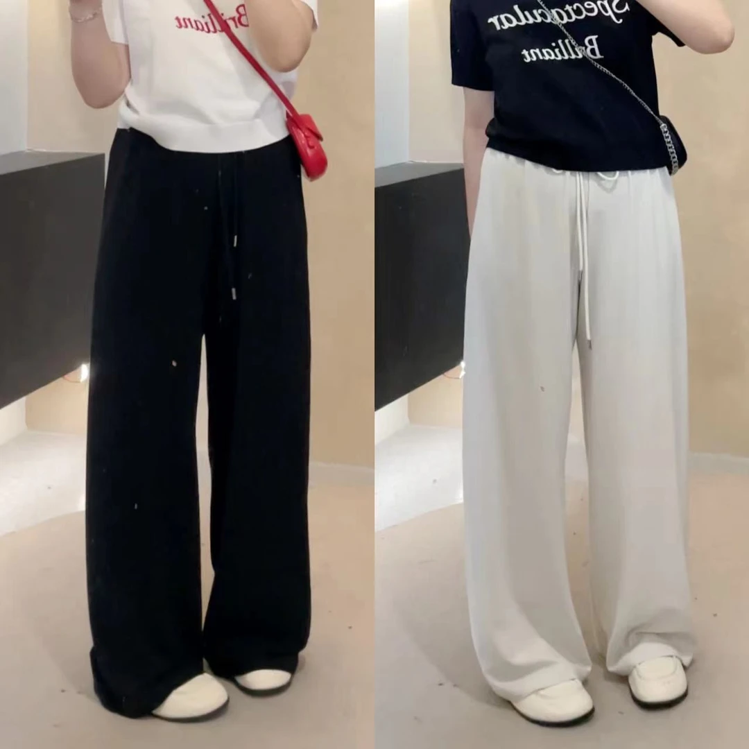 晶咕【冷藏奶盖】松紧腰抽绳薄款阔腿长裤垂感高腰时尚休闲春夏