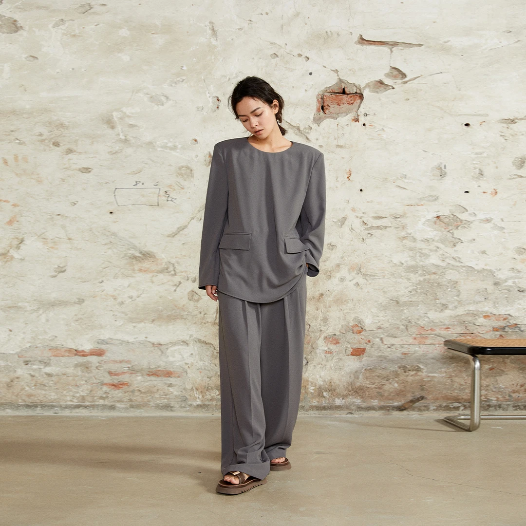 晶咕 黑标系列 大码女装老背后拉链＋阔腿裤套装女纯色休闲宽松款