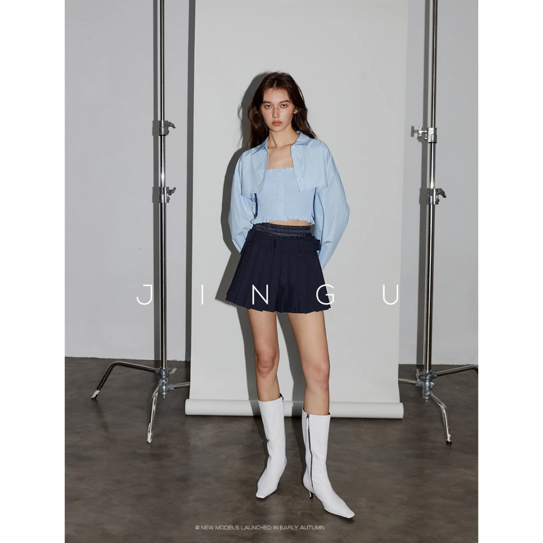 JGGU晶咕黑标打揽背心衬衫外套时尚设计感休闲套装女秋季小众复古