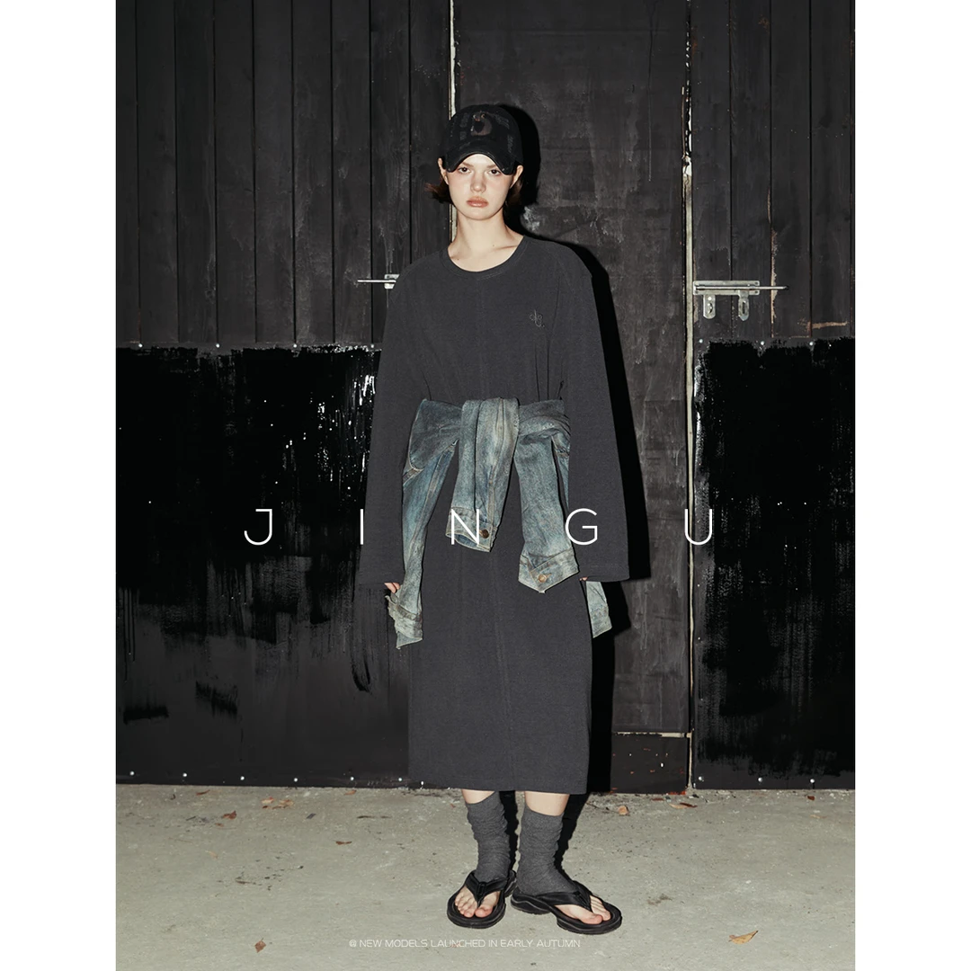 晶咕黑标立体感袖型直筒连衣裙宽松显瘦长袖裙子复古JG11230398