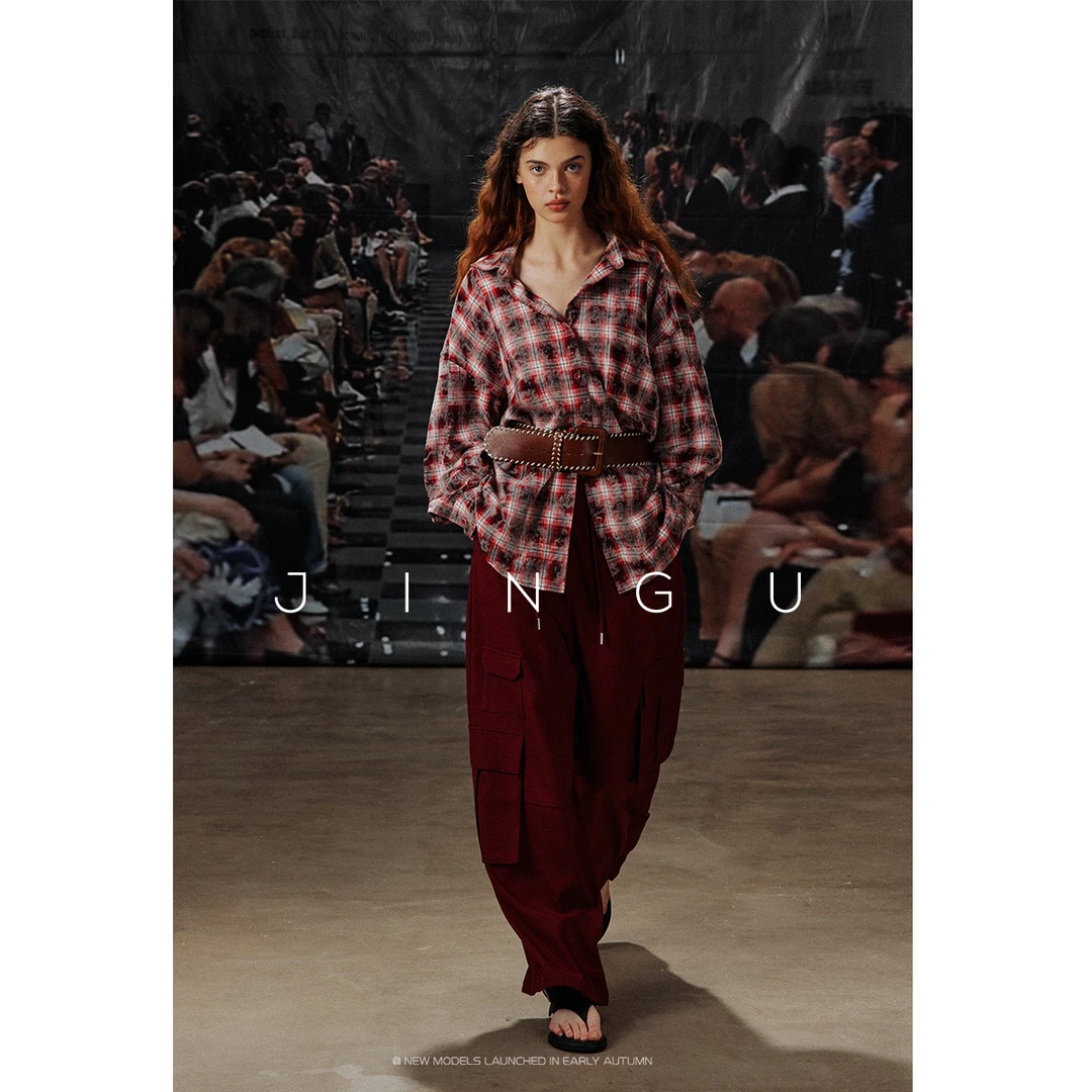 晶咕黑标100棉中性风慵懒格纹雪花磨毛格子扎染感衬衫JG11240160