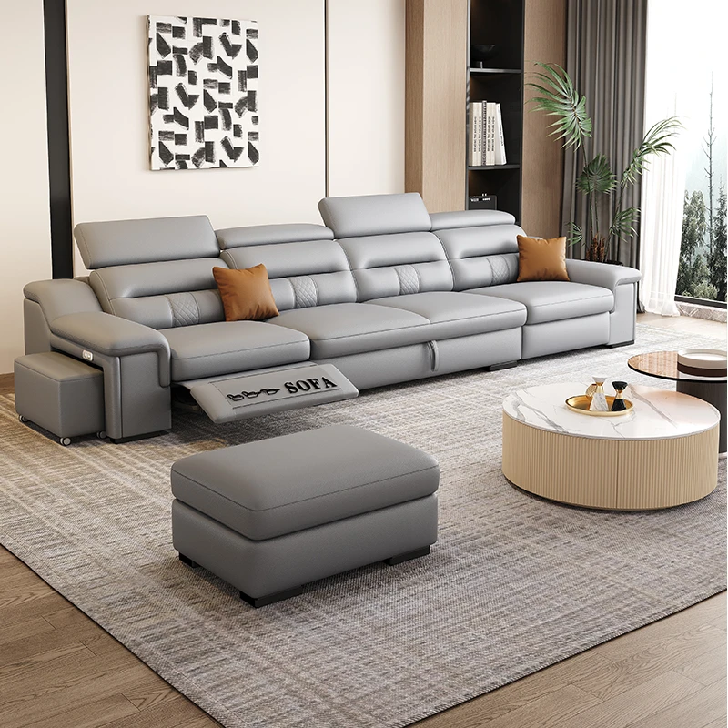 G333#头等功能舱电动真皮沙发现代轻奢头层牛皮客厅太空伸缩沙发