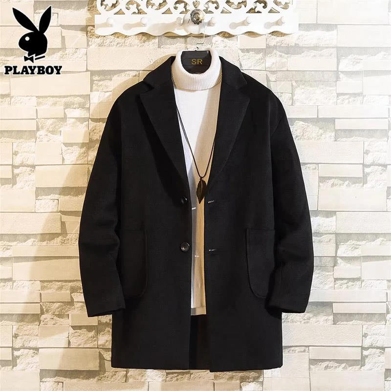 花花公子毛呢大衣男士冬季宽松韩系风衣高端中长款呢子外套男春秋