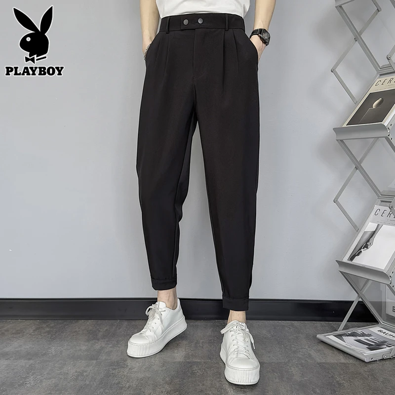 花花公子九分休闲裤男士束脚西裤秋季薄款潮牌帅气百搭长裤子男装