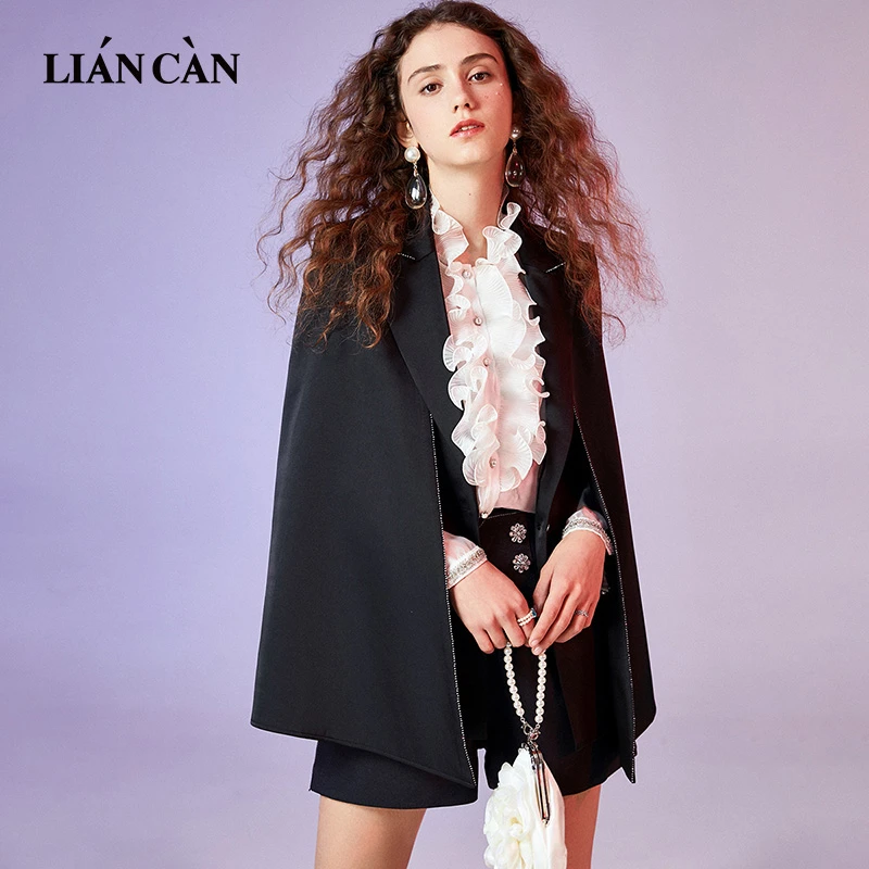 莲灿2024年简约百搭气质类醋酸缎面黑色小西服外套7121168004