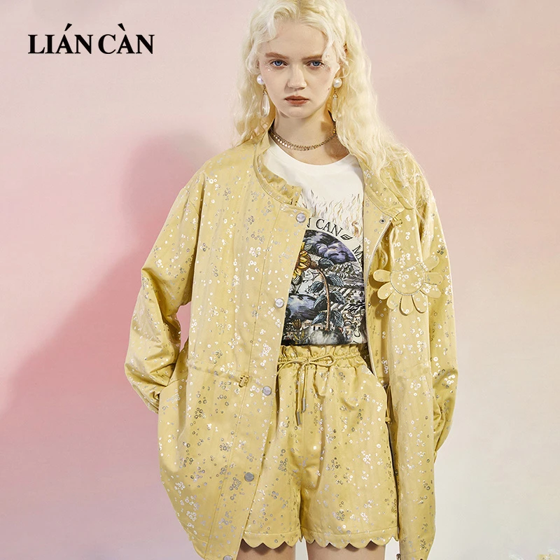 莲灿秋季新宽松休闲商场同款浪漫金外套属拉链梭织风衣7122284001