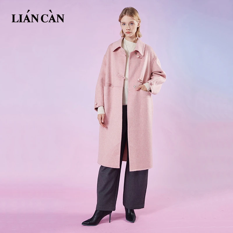 莲灿2024年秋冬绵羊毛波西米亚风粉色宽松时尚百搭大衣71EO363022