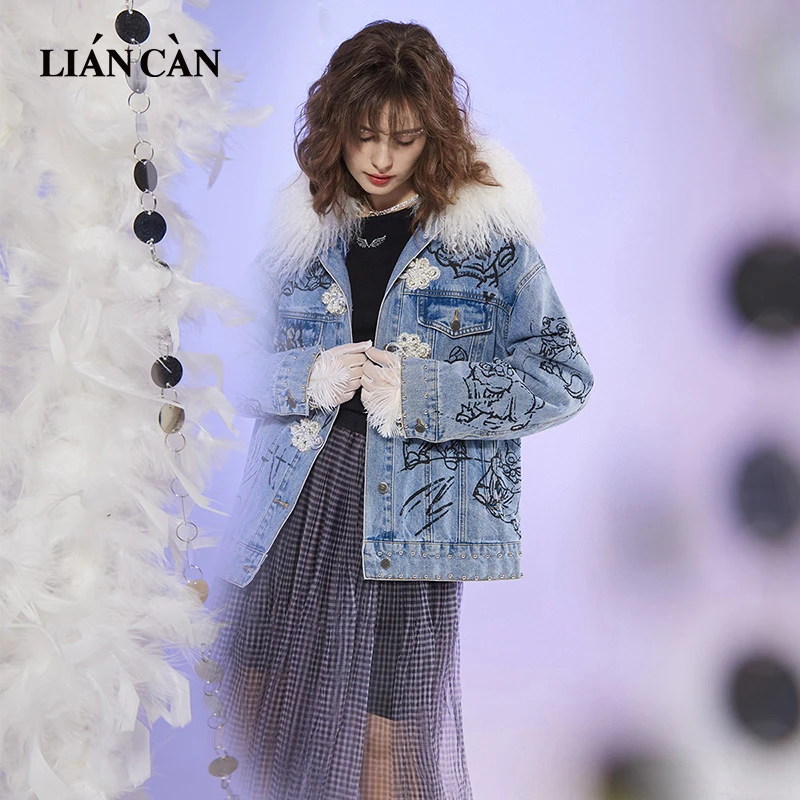 【莲灿】2024复古波西米亚刺绣国风盘扣时尚牛仔棉服外套71AW377002