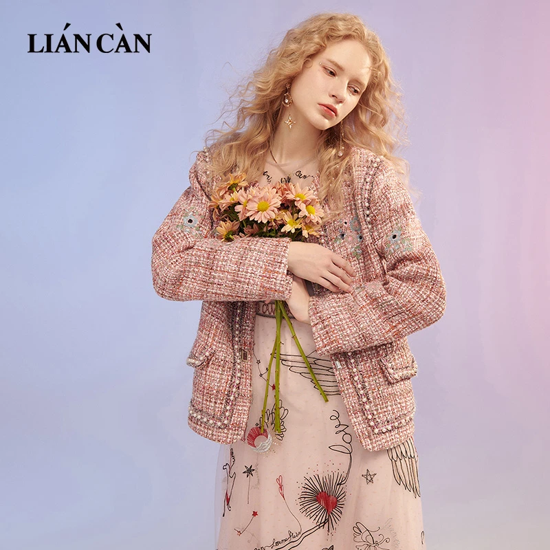 莲灿2024春季波西米亚时尚绣花圆领短大衣长袖毛呢外套7123162001
