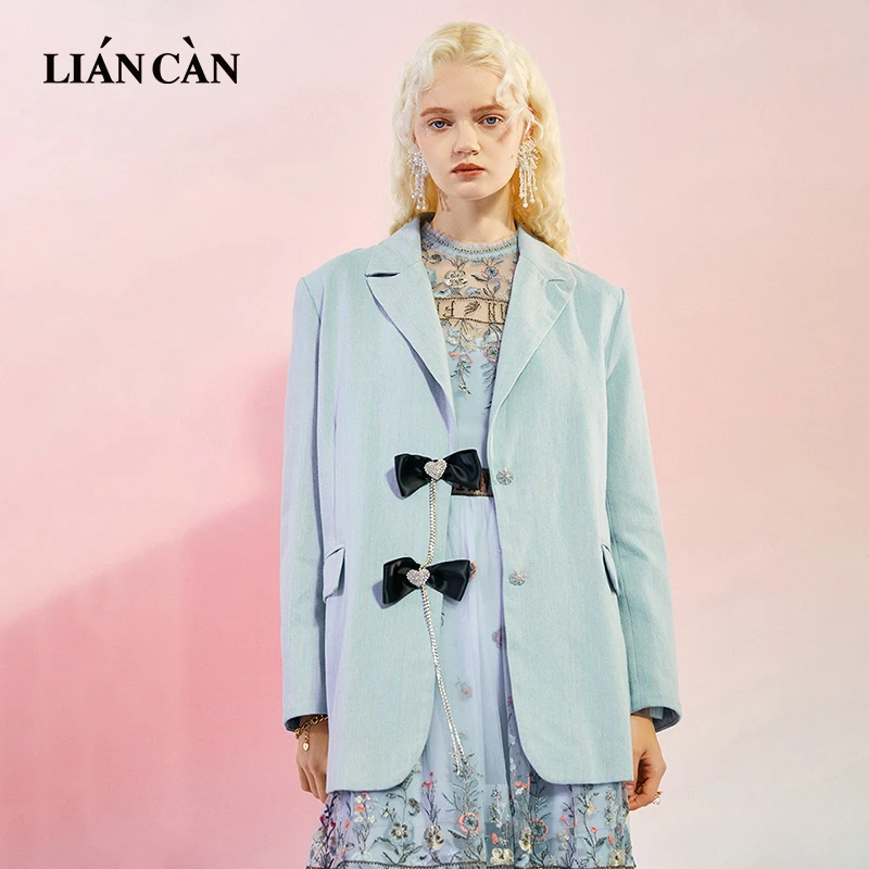 【莲灿】2024秋新浪漫波西米亚蝴蝶装饰牛仔西服长袖外套7122196001