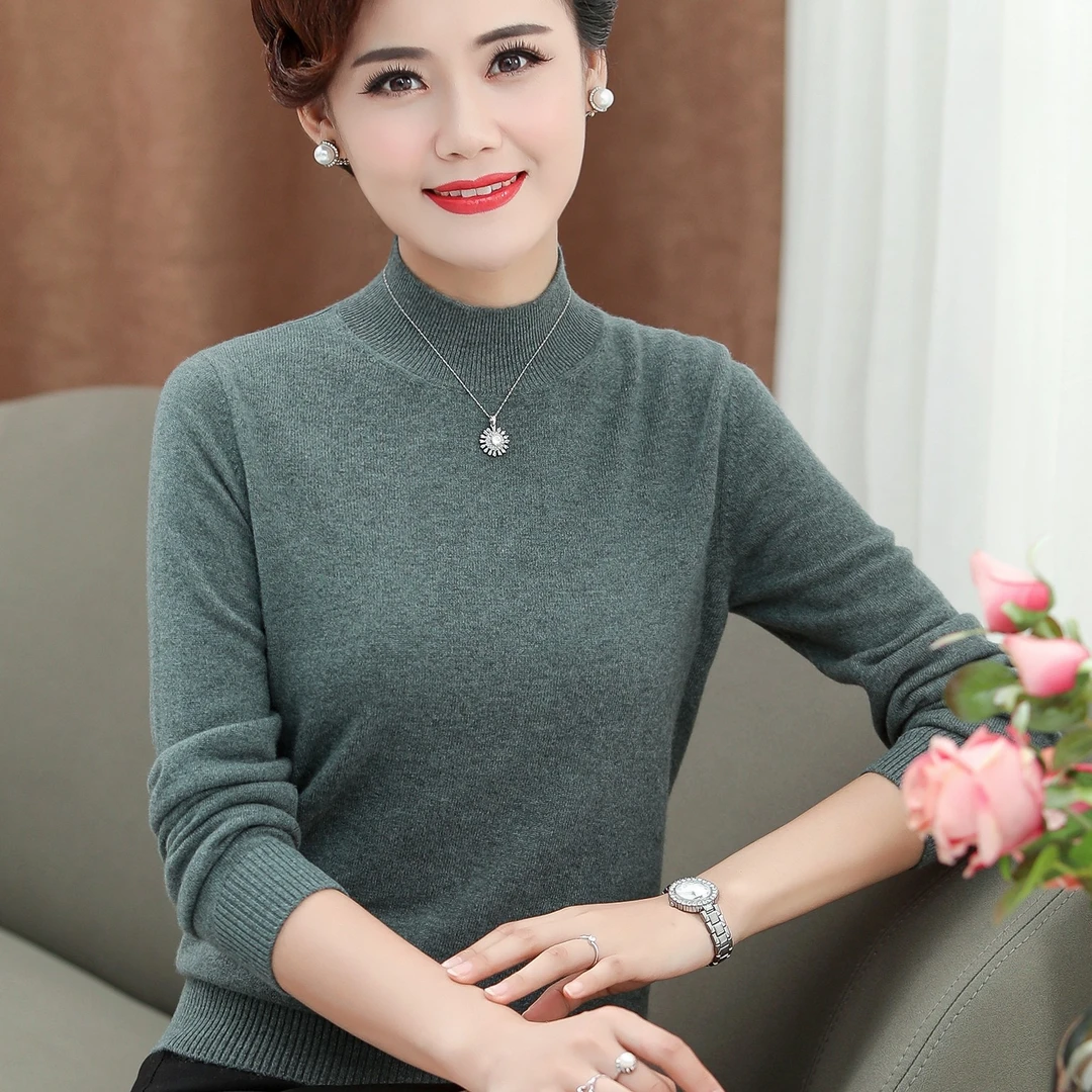 【守绣家专属】女士羊毛衫100纯羊毛中老年秋冬毛衣中年妈妈打底衫