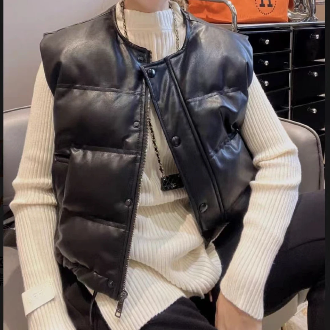 欧货冬季新款绵羊皮马甲女真皮超短宽松显瘦羽绒2024百搭爆款外搭