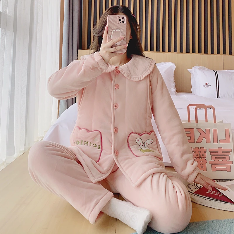 孕妇产后睡衣月子服秋冬1月到2月秋冬厚款三层夹棉十二月份预产期