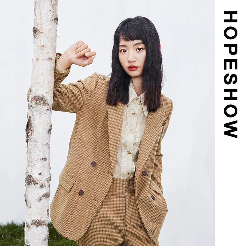【小余专属】HOPESHOW红袖 格纹提花西装外套 89122332205